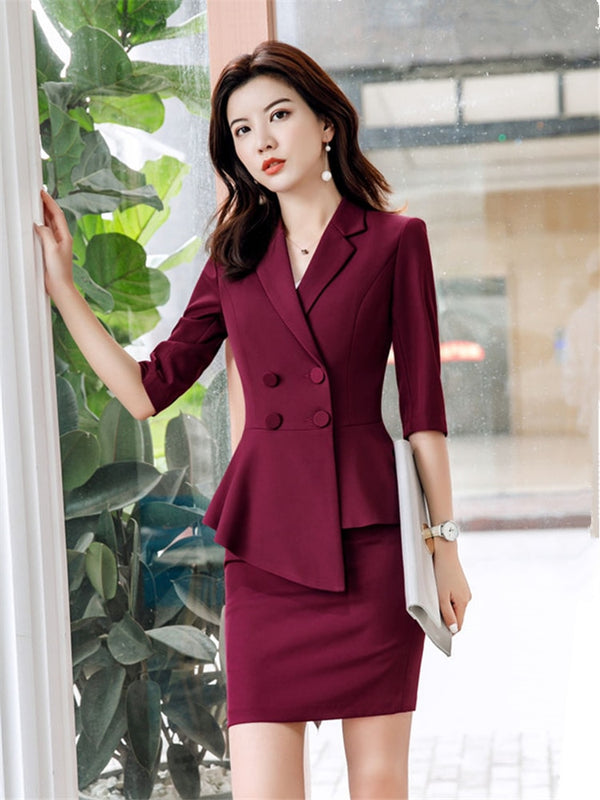 Ladies Skirt & Suit Set Office Work Wear Thin Blazer Half Sleeve Top