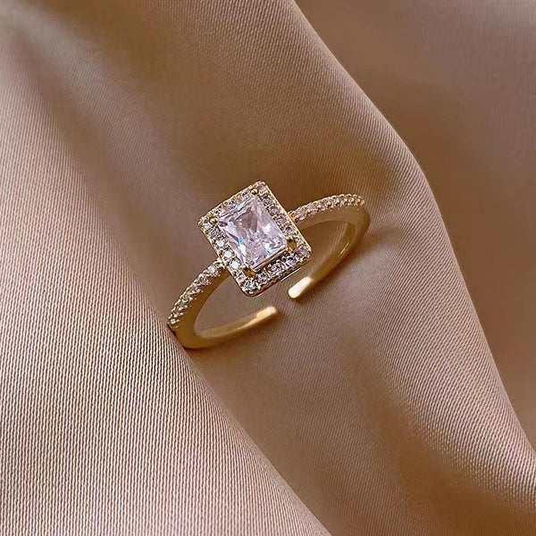 Chic Square Zircon Gold Open Rings Specifically Designed for Women
